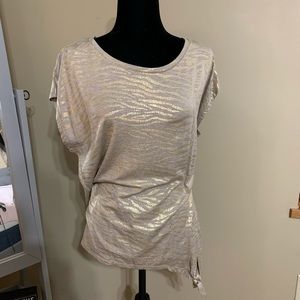 Gold tiger striped tee with tie side.